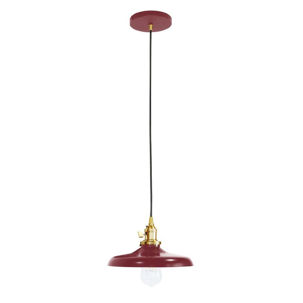 Montclair Lightworks PEB401-55-91-C16 10" Uno Pendant, Navy Mini Tweed Fabric Cord With Canopy, Barn Red With Brushed Brass Hardware